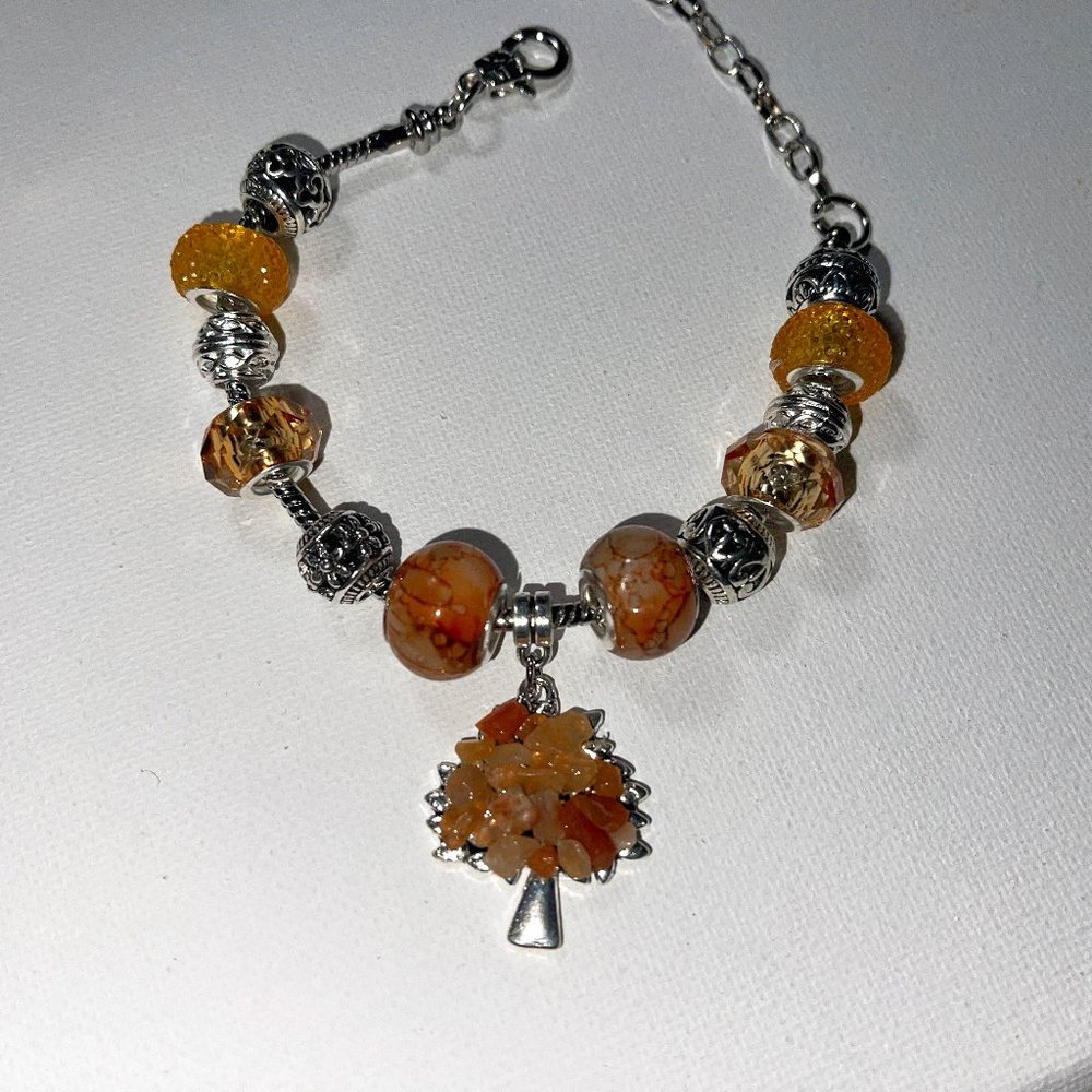 European Pandora Style Bracelet w/Alloy Tree of Life Pendant w/Chakra Stones